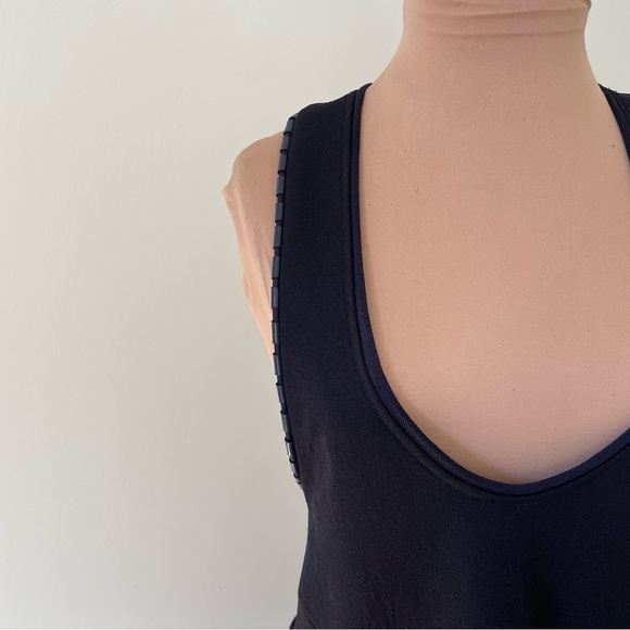 Calvin Klein Collection Marine Blue Cully Heavy Knit Leather Trim Mini Dress L - Picture 8 of 12